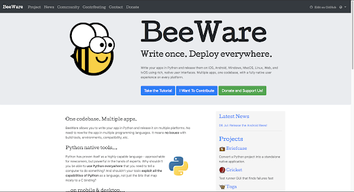 BeeWare framework for Python mobile development