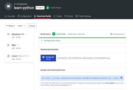 Learn Python Runtime on the ActiveState Platform